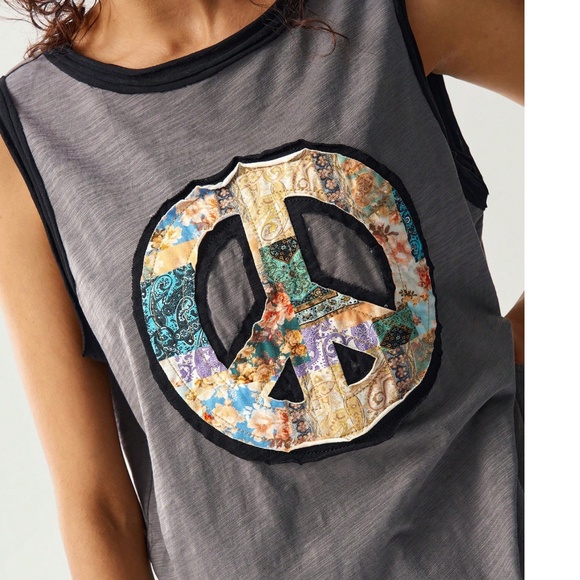 Boho Color block Floral print Peace Patchwork Tank Top - Picture 1 of 4